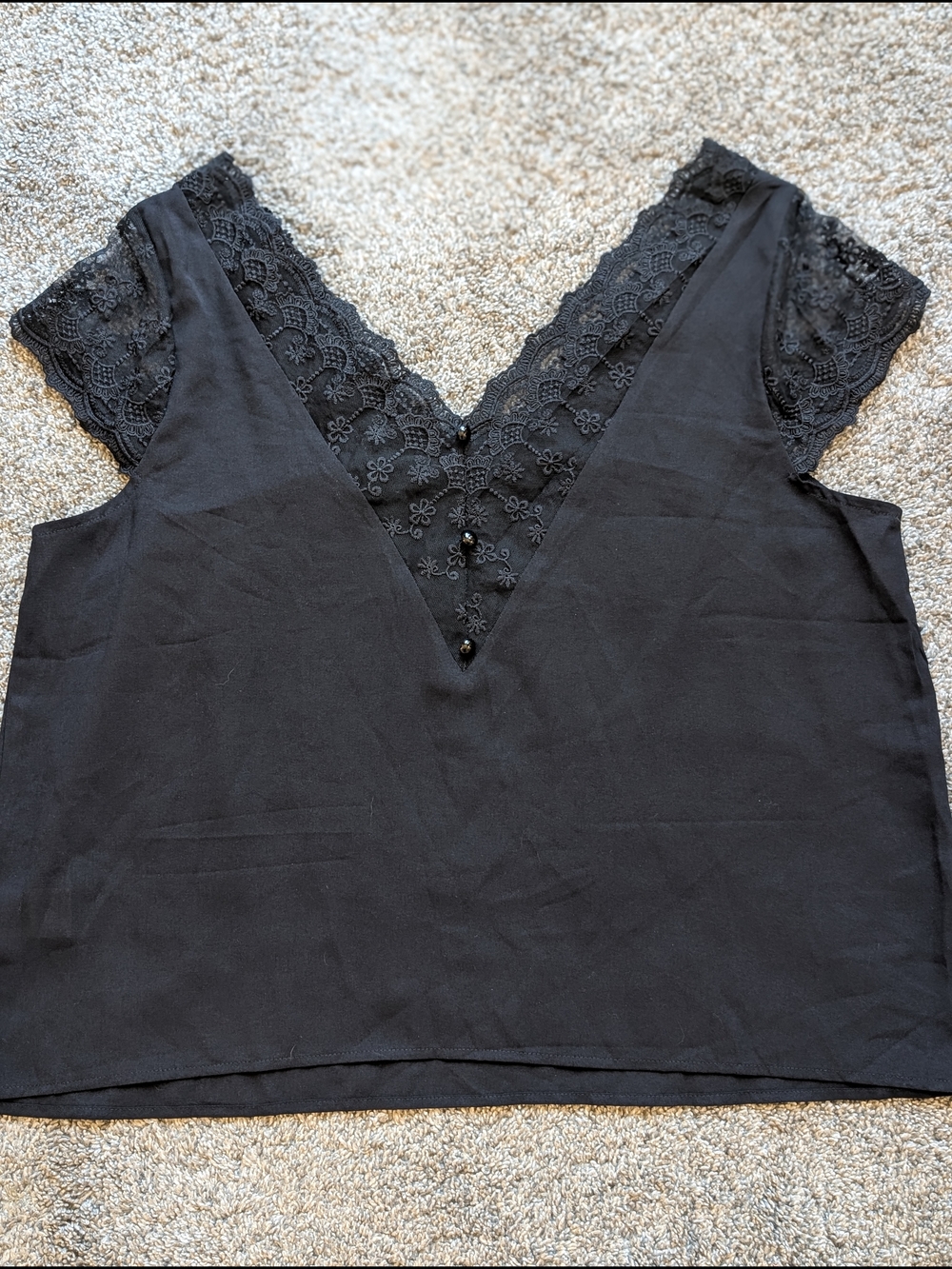 SHEIN Black Lace-Trim V-Neck Top
